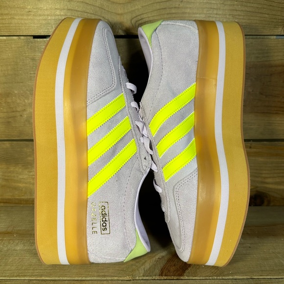 NEW Women’s Adidas Gazelle Stack Ice Lavender Solar Yellow Platform Shoes JR8178 - Picture 5 of 7